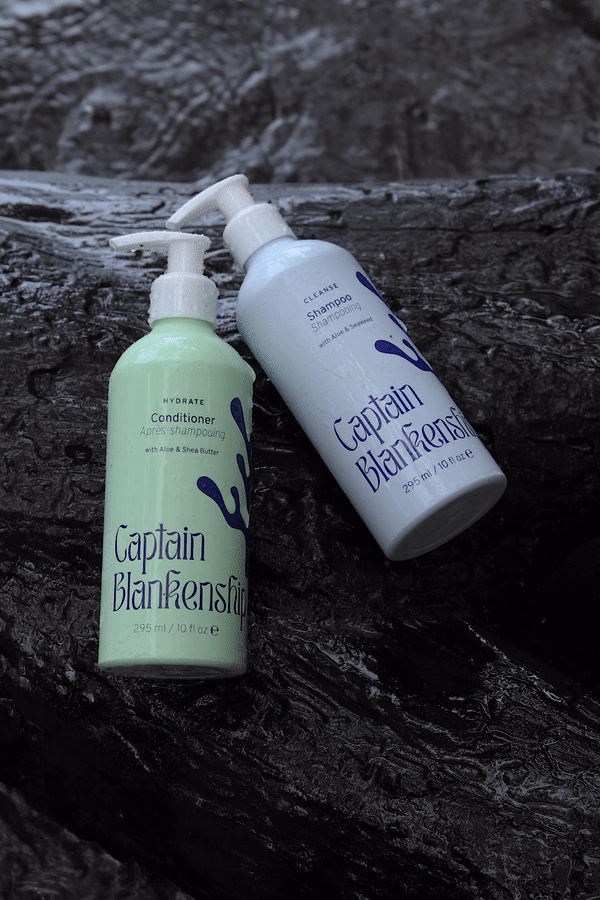 Captain Blankenship seaweed powered shampoo and conditioner with moving water